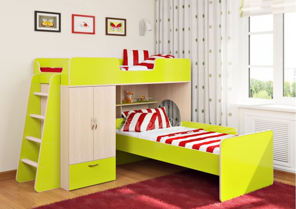 Кровать-чердак КарИВи Л-3.4  Дуб Молочный Лайм