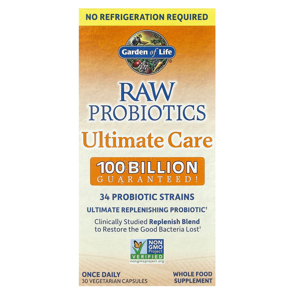 Garden of Life, RAW Probiotics, Ultimate Care, длительного хранения, 30 вегетарианских капсул