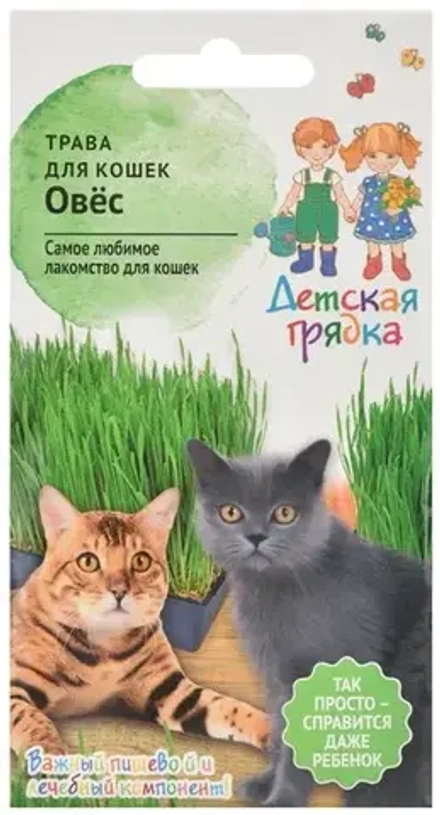 Трава для кошек Овёс 10 г Детская грядка / семена для проращивания / кошачья микрозелень для животных / для котов и кошек