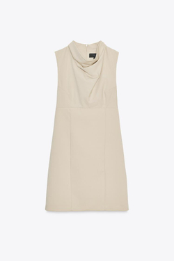 ZARA КОРОТКОЕ ПЛАТЬЕ С ДРАПИРОВАННЫМ ВЫРЕЗОМ, БЕЖЕВЫЙ