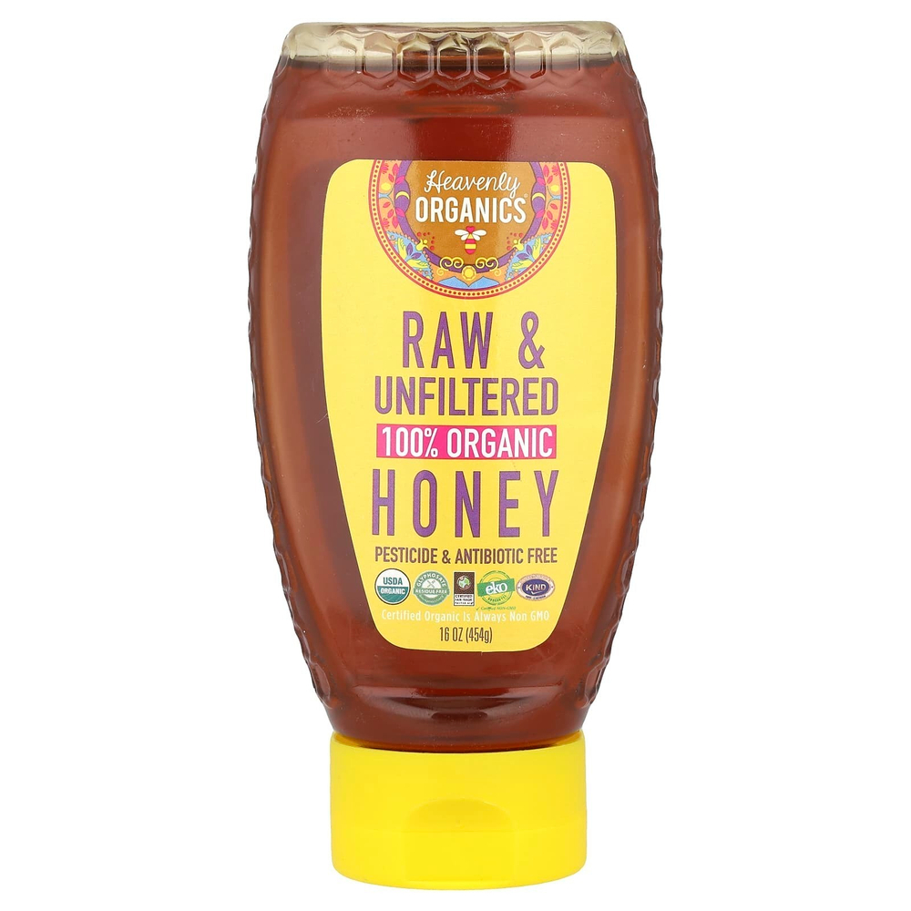 Heavenly Organics, 100% органический необработанный и нефильтрованный мед, 454 г (16 унций)