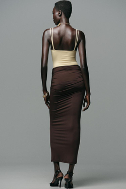 ZARA БОДИ ИЗ ПОЛИАМИДА С РАКУШКАМИ, ЖЕЛТЫЙ