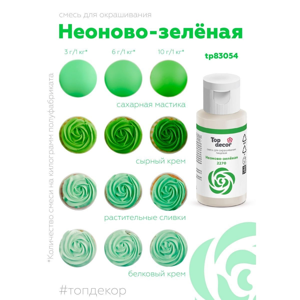 Краситель гелевый топ декор Неоново-зеленый 30гр