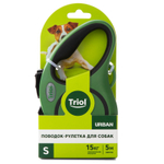 Поводок-рулетка для собак Urban S, 5м до 15кг, лента, зеленый, Triol