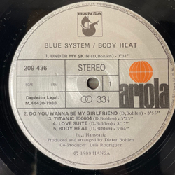 Винтажная виниловая пластинка LP Blue System Body Heat (Германия 1988)