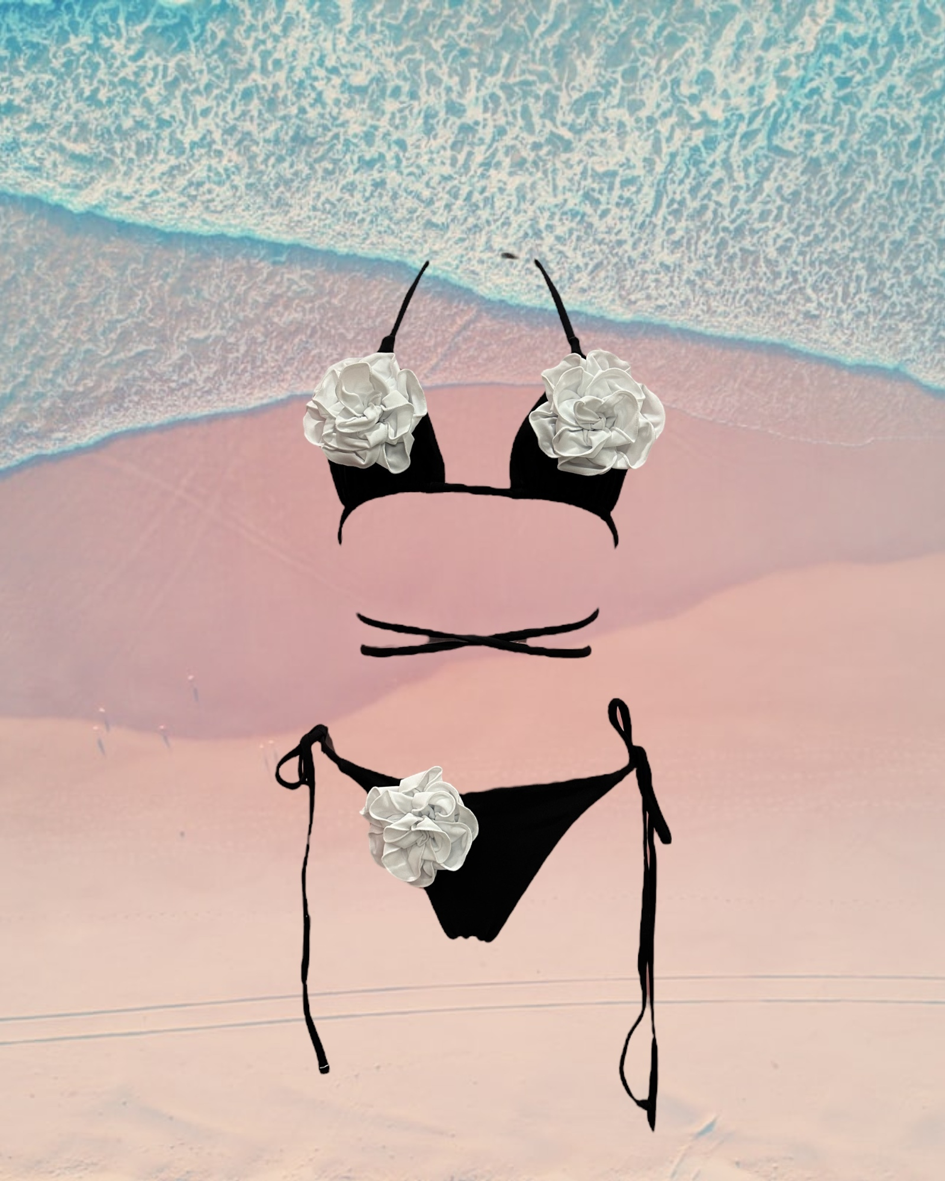 Купальник Флауэр Триангл чёрный пошив