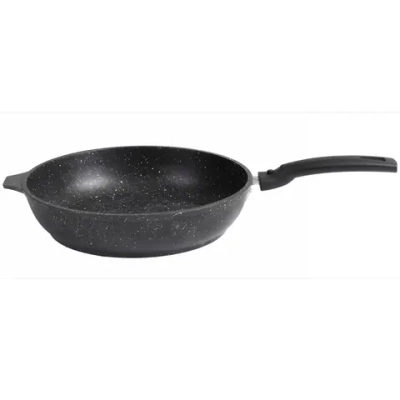 Сковорода 24 см литой алюминий со съемной ручкой, темный мрамор КМ-смт246а