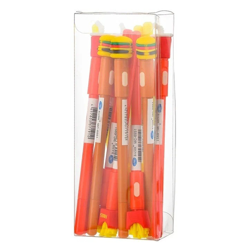 Ручка шариковая, Basir, синие чернила, с фигурным колпачком, серия "ФАСТ ФУД", разноцветный корпус, 12 шт