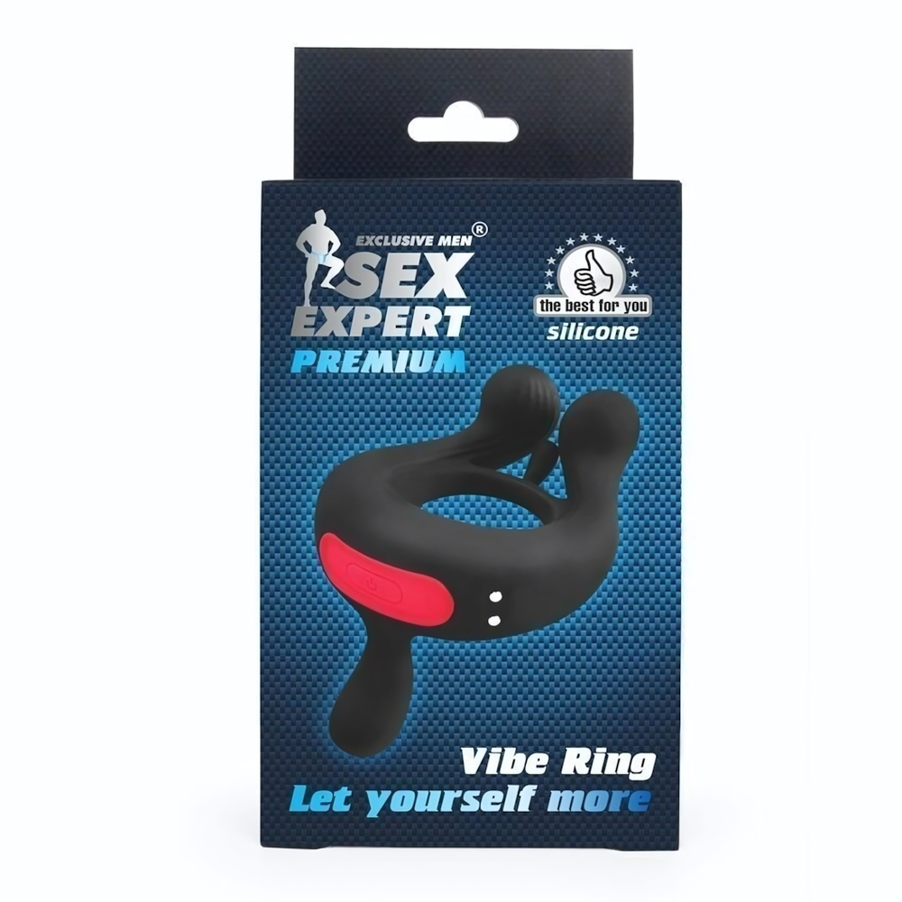 Черное эрекционное виброкольцо Sex Expert с пультом ДУ (Цвет: черный)