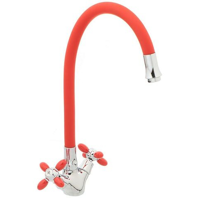 Смеситель для кухни, Frud, гибк излив, с кран-буксой, красн, R44127-10