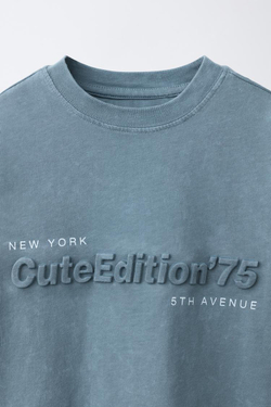 ZARA ФУТБОЛКА С РЕЛЬЕФНЫМ ПРИНТОМ, АНТРАЦИТОВО-СЕРЫЙ