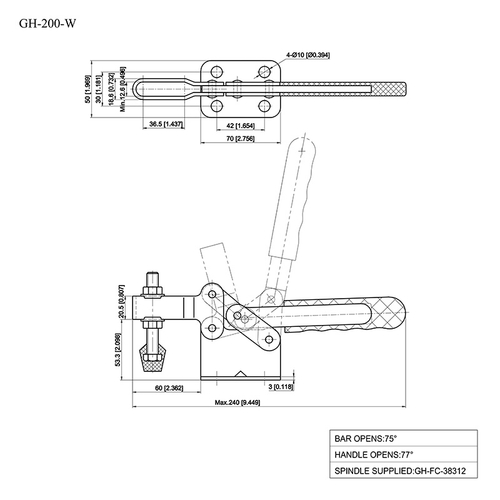 Зажим механический с горизонтальной ручкой Woodwork GH-200-W