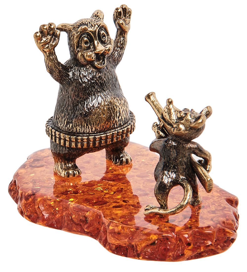 Народные промыслы AM-1785 Фигурка «Мышь с ружьем» (латунь, янтарь)