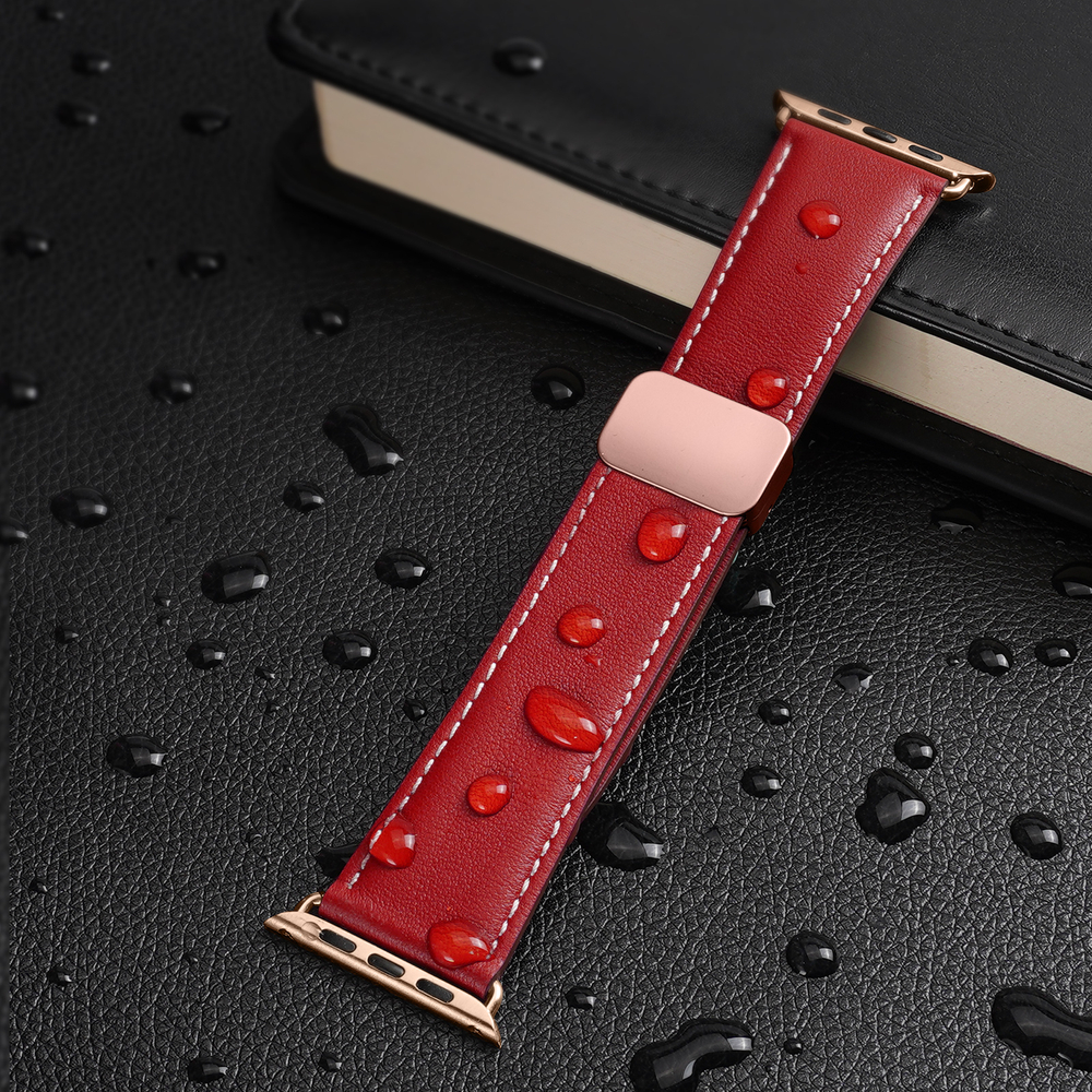 Ремешок из натуральной кожи красного цвета от Dux Ducis для смарт часов Apple Watch 42, 44, 45, 46, 49мм, серия YA Series
