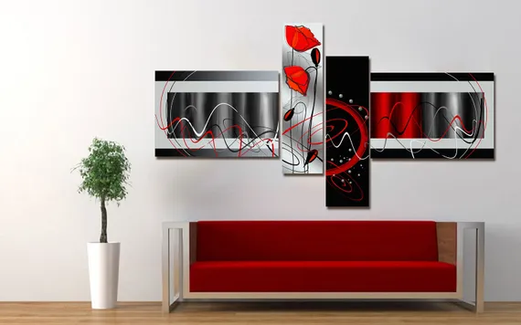 Модульная картина "Абстракция красный мак"