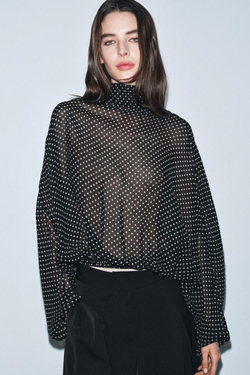 ZARA БЛУЗА В ГОРОШЕК С ЗАВЯЗКАМИ — ZW COLLECTION, ЧЕРНЫЙ/БЕЛЫЙ