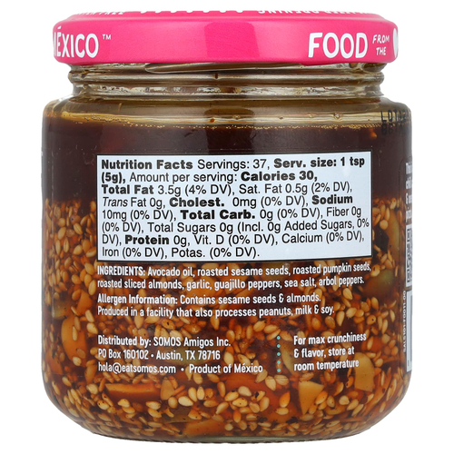 Somos, Сальса мача, мексиканский перец чили, с орехами и семенами, средний, 185 г (6,5 унции)