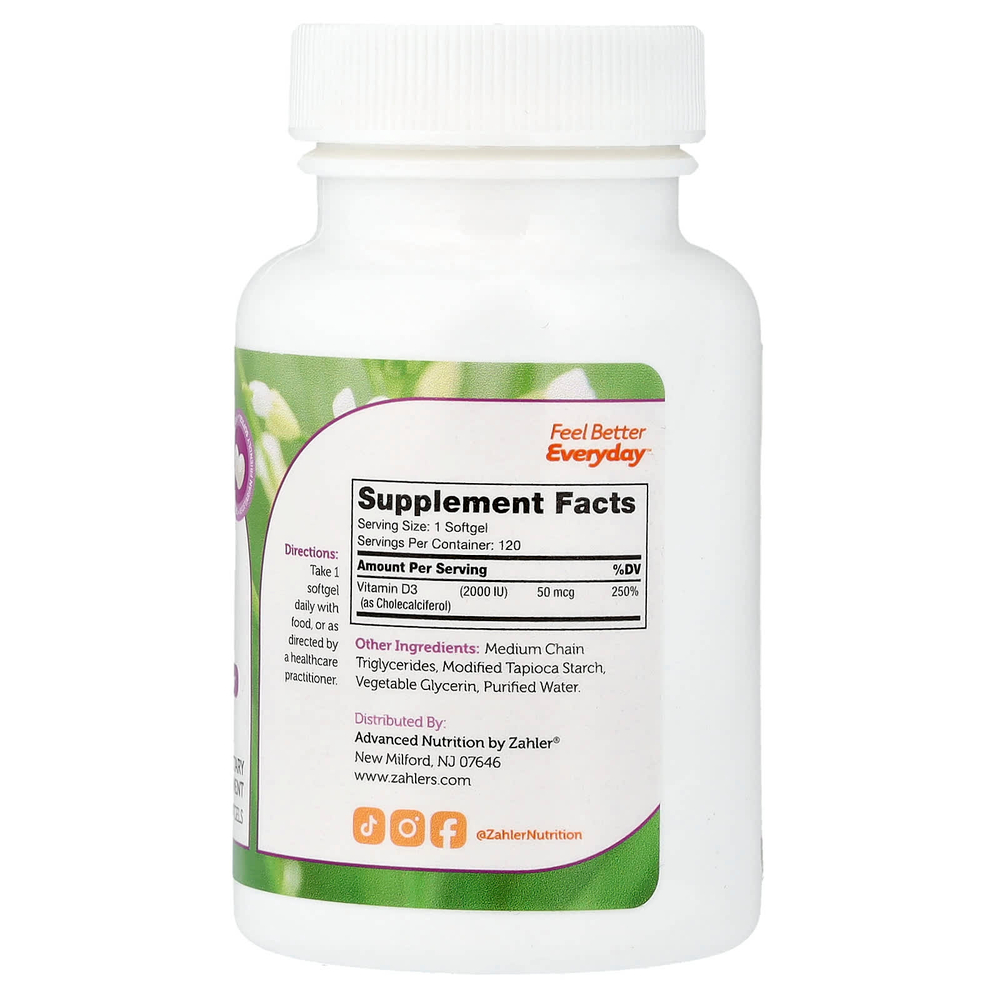 Zahler, витамин D3, 120 мягких таблеток (50 мкг (2000 МЕ)) каждая