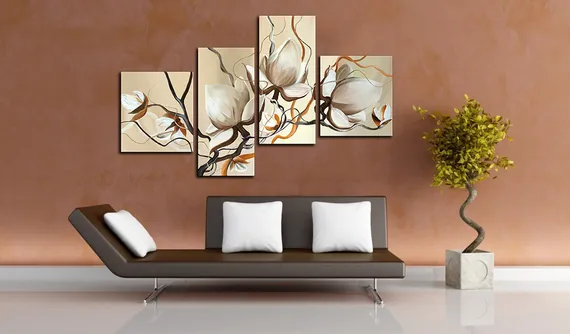 Модульная картина "Кремовые цветы"