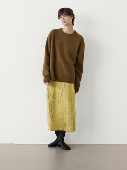 Massimo Dutti Струящаяся юбка миди, желтый
