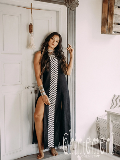 Длинное бохо-платье (черное)