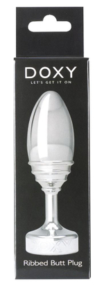Серебристая анальная втулка Doxy Ribbed Butt Plug - 10,5 см.