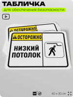 Табличка для обеспечения безопасности "Осторожно, низкий потолок", для офиса, по охране труда для предприятия, организаций, 40х30 см, Silver Plane x Айдентика Технолоджи