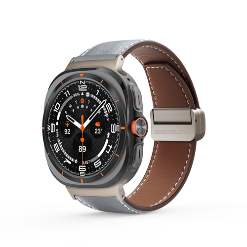 Ремешок из натуральной кожи серого цвета от Dux Ducis для смарт часов Samsung Watch Ultra 47MM, серия YA Series