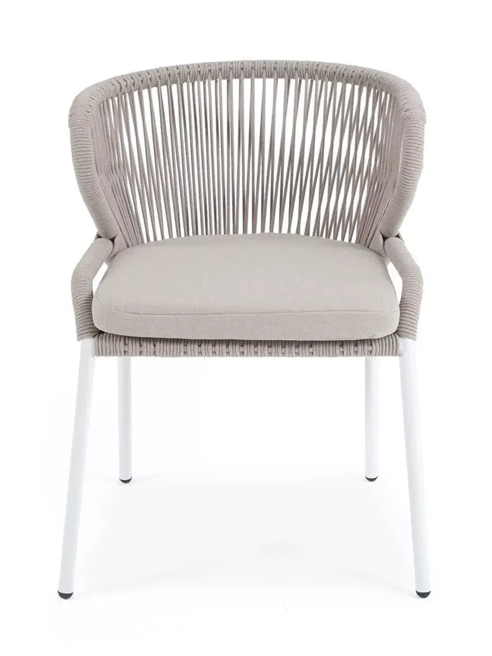 "Милан" стул плетеный из роупа, каркас алюминий белый шагрень, роуп бежевый круглый, ткань бежевая