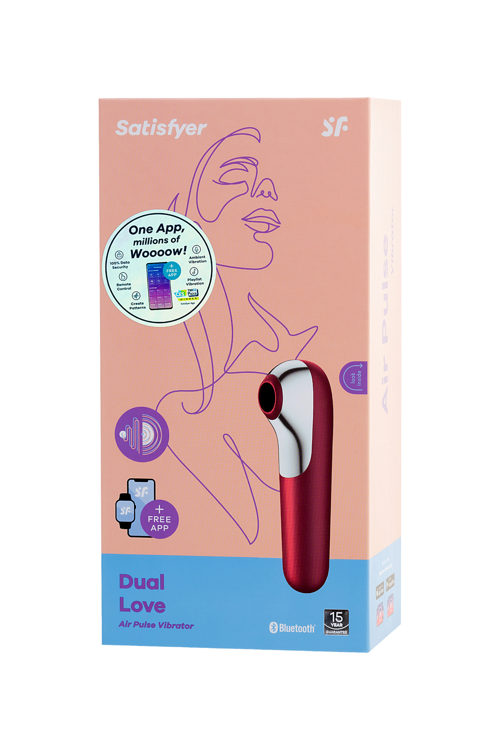 Вакуум-волновой бесконтактный стимулятор клитора Satisfyer Dual Love, силикон, красный, 16 см.