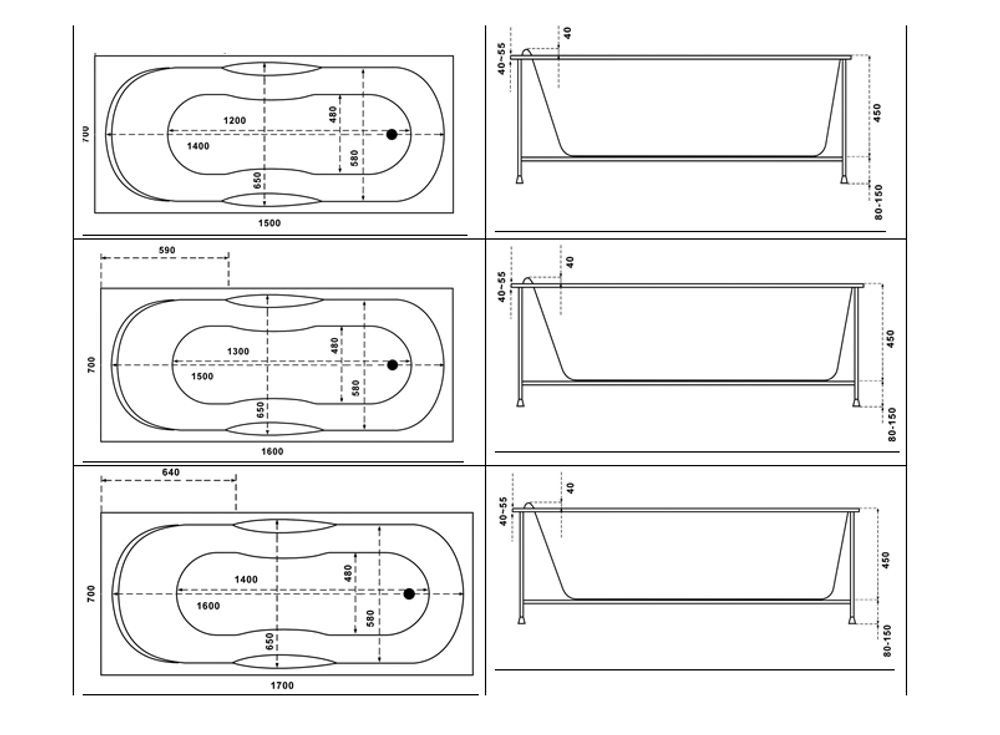 Акриловая ванна Bas (Бас) Рио 150х70