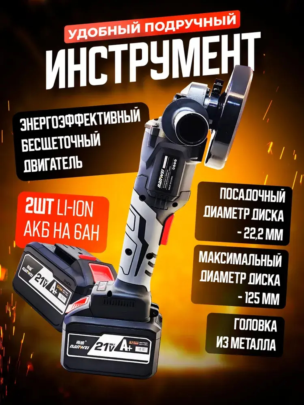 Болгарка аккумуляторная ушм Угловая шлифовальная машина 125