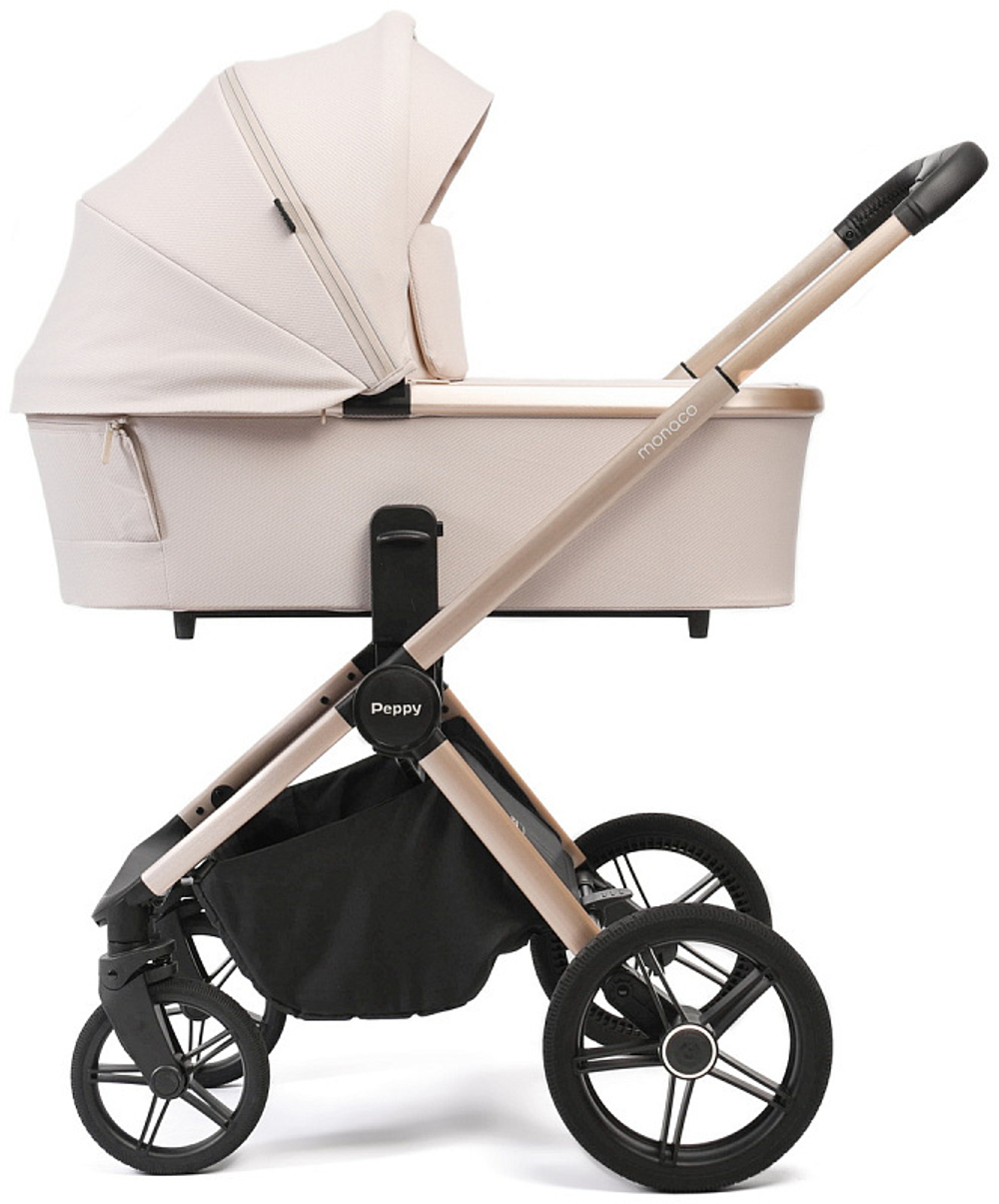 Детская коляска Peppy Monaco 3 в 1 с автокреслом Verona Beige Beige (бежевый), рама беж, шлифованный алюминий