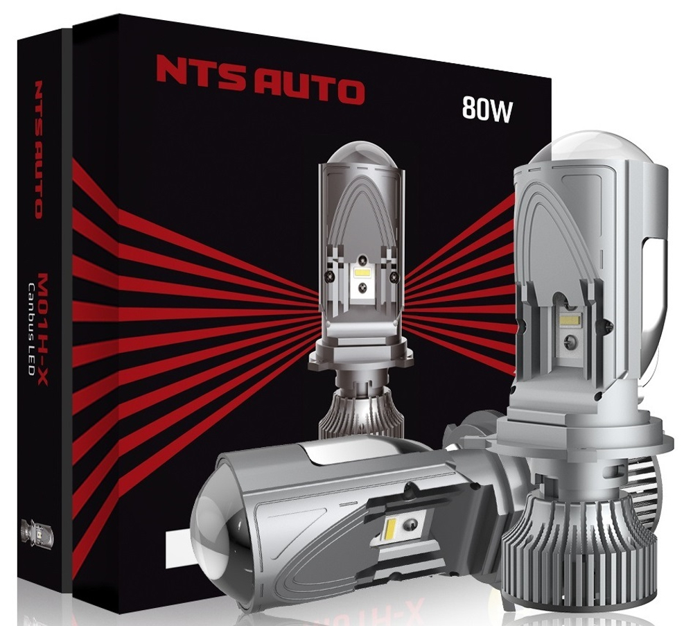 Автолампа LED Н 4 к-т NTS (вентилятор) M01H LENS CANBUS 80W 6300K 4000Lm  (M01H-H4)