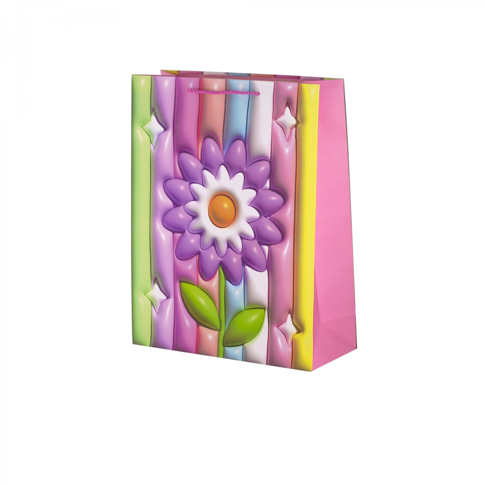 Пакет подарочный бумажный Alingar, (М) 18х23х10 см, вертикальный, "Объемный цветок", мат. ламинация, эфффект 3D, ассорти