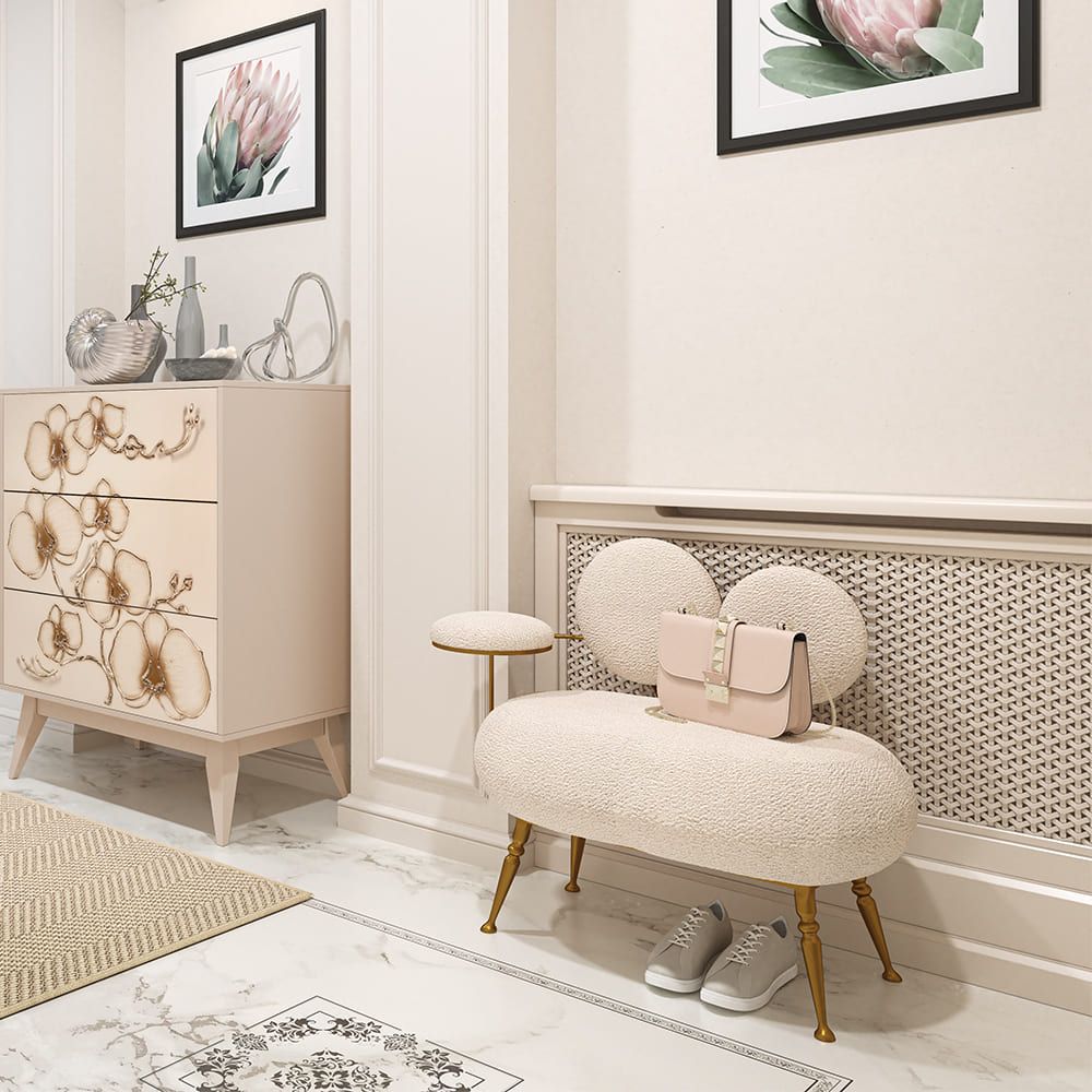 Банкетка Пьяно Золото Букле Белый