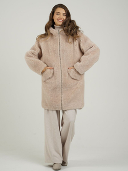 Шуба из шерсти чебурашка тедди, пудровая, SilverFox