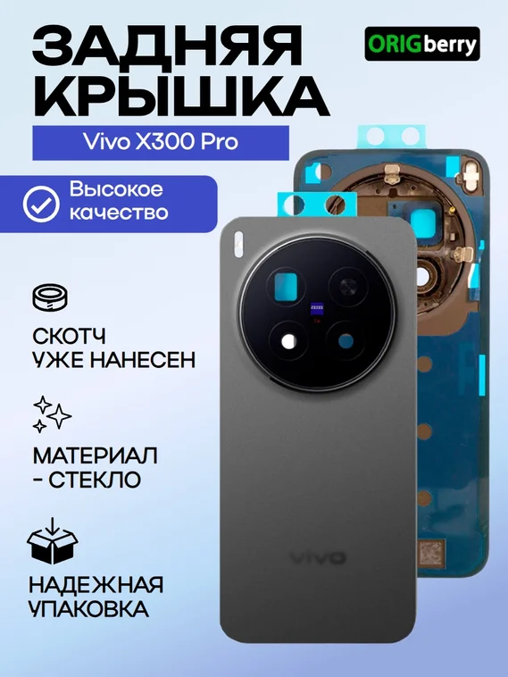 Задняя крышка для Vivo X300 Pro черная (Black) со стеклом камеры