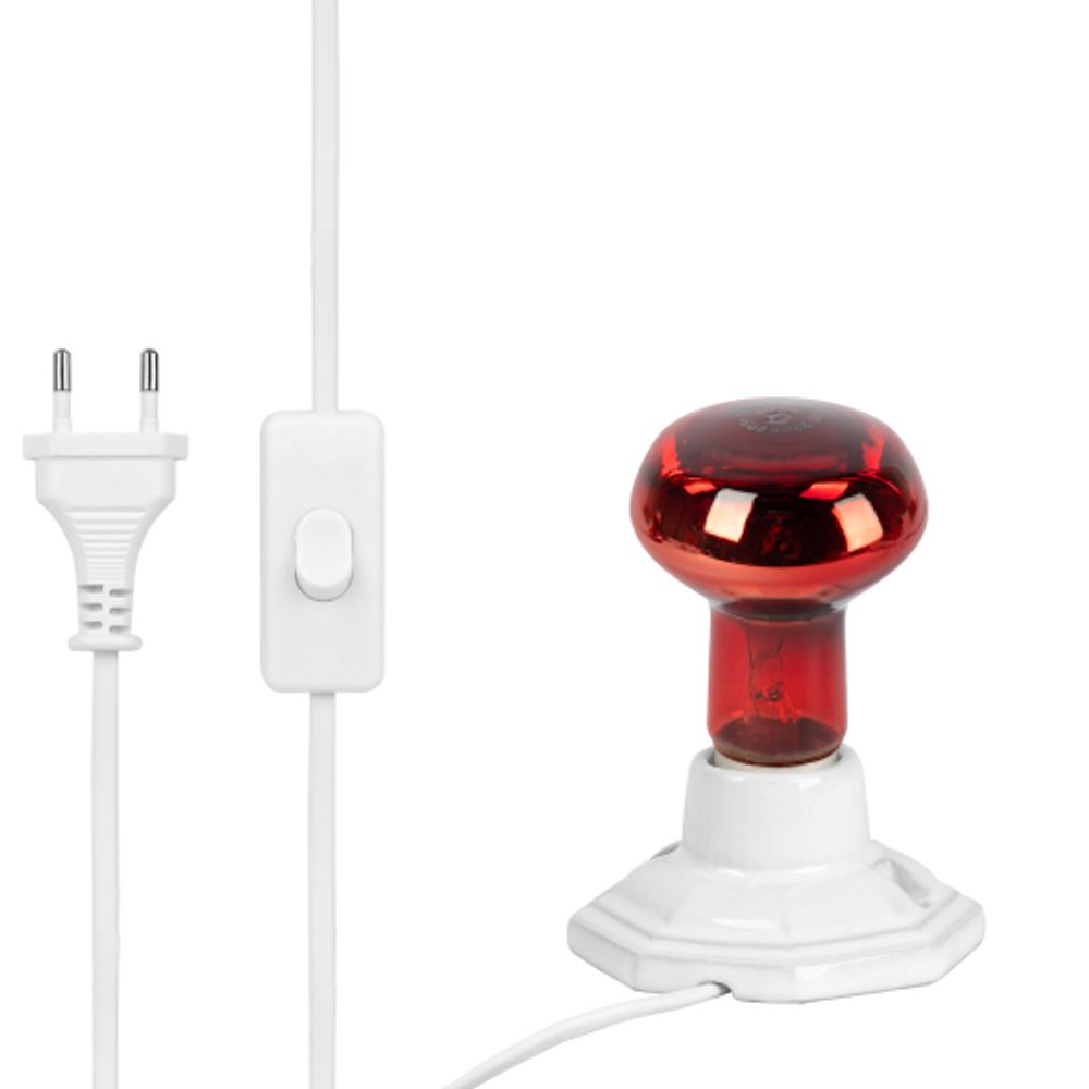 Светильник для инфракрасной лампы ЭРА FITO-Holder-CAP-light 3 м патрон-основание керамический с кабелем и цоколем Е27 | Светильники для растений