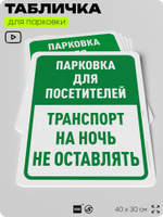 Табличка для парковки "Парковка для посетителей, транспорт на ночь не оставлять", для дома, офиса, организаций, 40х30 см, Silver Plane x Айдентика Технолоджи