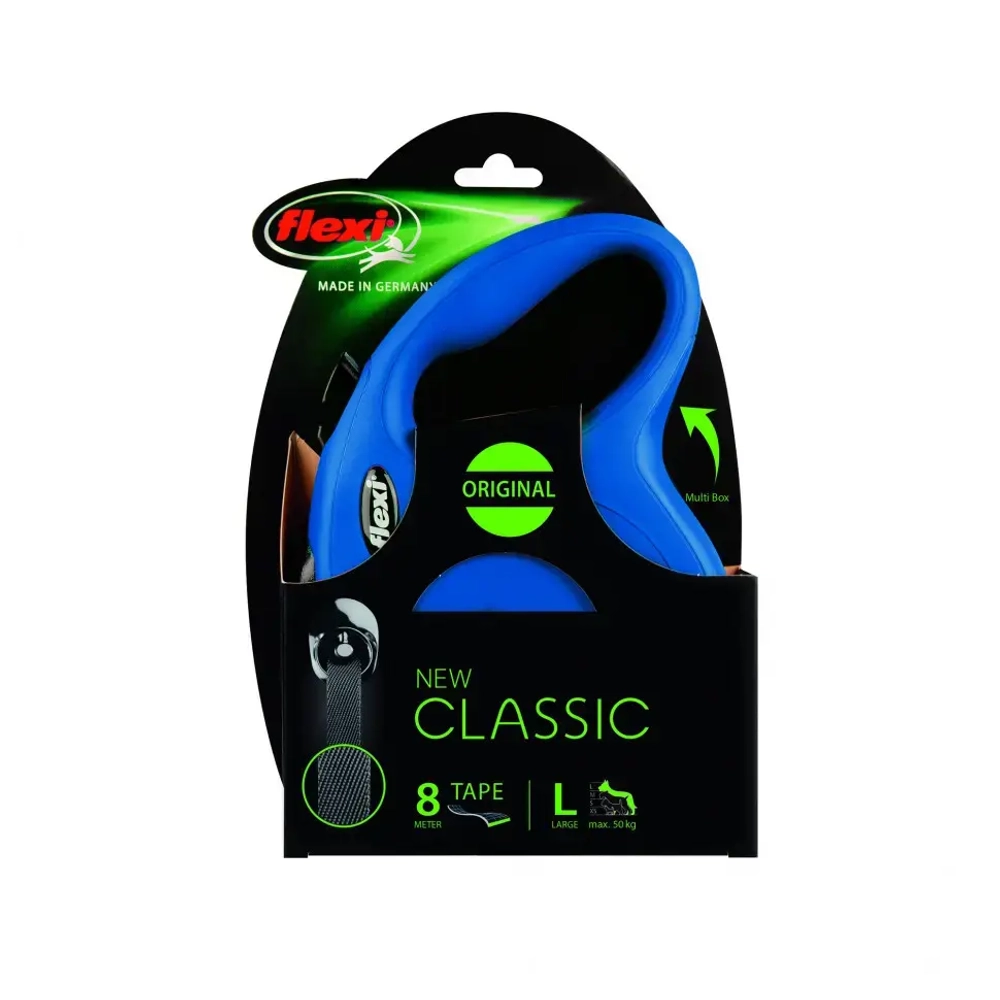 Поводок-рулетка flexi new classic l длиной 8 м для собак до 50 кг лента голубая
