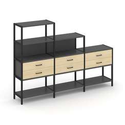 Shelf System Трехсекционный стеллаж четырех/трех/двухярусный с ящиками SN.STM-431 Антрацит/Акация Ло