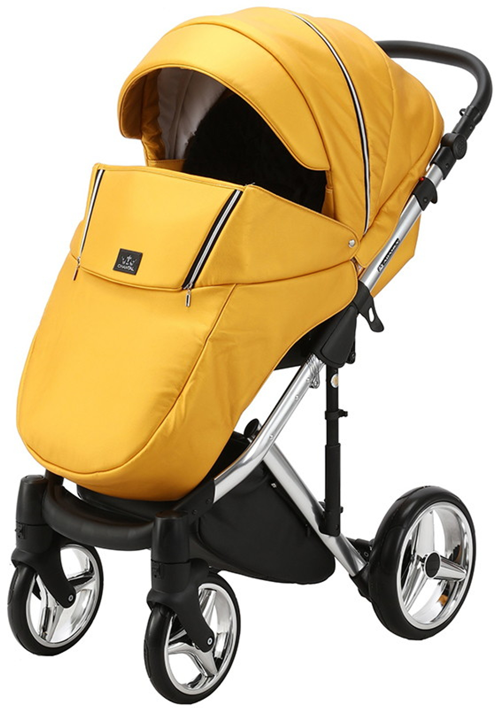 Детская коляска Adamex Chantal Special Edition Deluxe 2 в 1 C120 (ЖЕЛТО-ЗОЛОТ.КОЖА ХРОМ.РАМА)