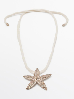 Massimo Dutti Шелковое ожерелье-шнурок с деталью «Звезда», серебряный