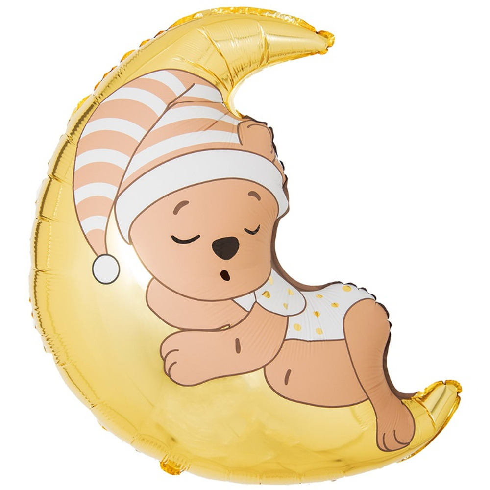 Шар Фольгированный Мишка спящий на луне (Белый)