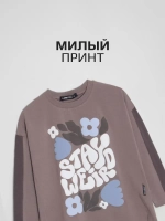 Лонгслив для девочки оверсайз с принтом