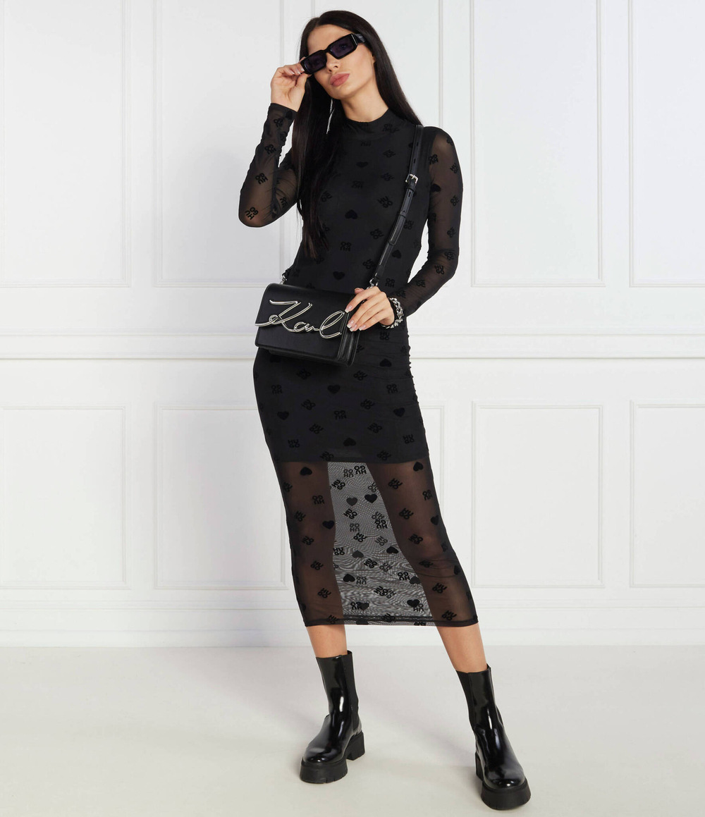 Кожаная сумка-месенджер signature Karl Lagerfeld - черный(235W3061)