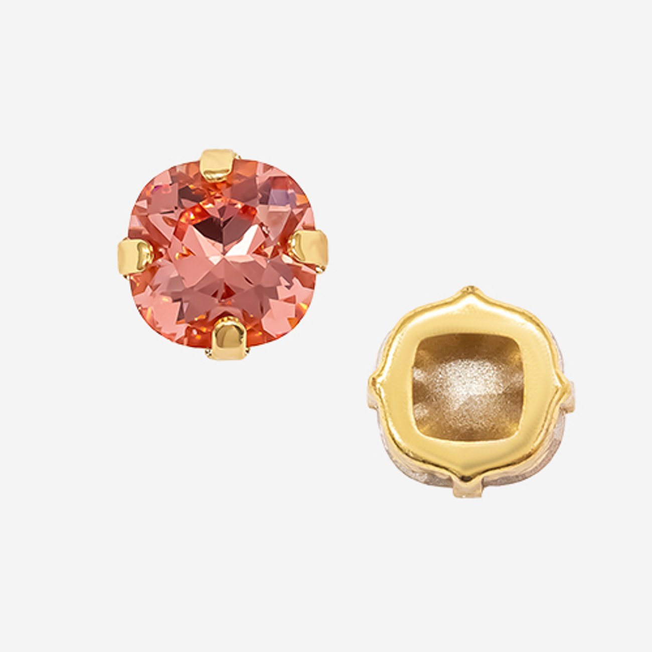 Кристалл Кушон (Сushion) в цапах, оттенок "Падпараджа"/"Padparadsha", 9,2мм, позолота