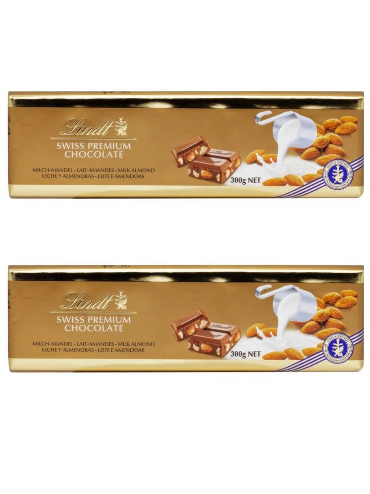Молочный шоколад Lindt с миндалем 300 г x 2 шт