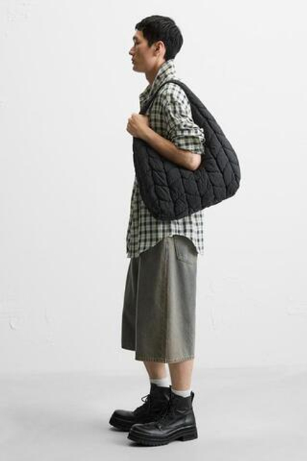 ZARA СТЕГАНАЯ НЕЙЛОНОВАЯ СУМКА, ЧЕРНЫЙ